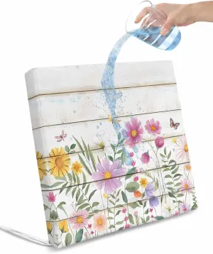 Spring Flowers Outdoor Cushion Chair Cover Set of 4 - Waterproof Couch Seat Covers, Botanical Floral Butterfly Wooden Grain Patio Furniture Protector Cushions Slipcovers for Sofa/RV, 22"x22"x4"