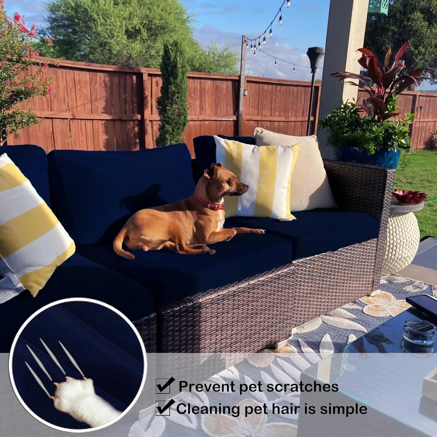 Sqodok Deep Outdoor Seating Patio Cushion Set Covers Replacement, 4PCS Durable Outdoor Cushions Cover, Patio Furniture Cushions Slipcovers (Dark Blue, Seat 28"x 28"x 6"   Back 28"x 13"x 6")