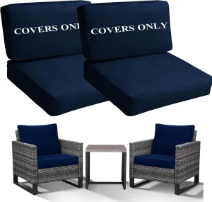 Sqodok Deep Outdoor Seating Patio Cushion Set Covers Replacement, 4PCS Durable Outdoor Cushions Cover, Patio Furniture Cushions Slipcovers (Dark Blue, Seat 28"x 28"x 6"   Back 28"x 13"x 6")
