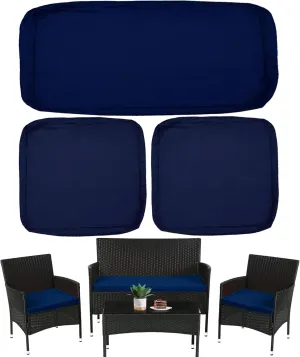 Sqodok Patio Outdoor Cushion Covers Set 3 Pack Furniture Seat Cushions Replacement Covers Waterproof Fit for 4-Seater Wicker Rattan Conversation Set Sofa Loveseat Chair Couch，38x19x2,19x19x2, Blue