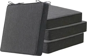 Square Corner Seat Cushions, 19" x 19" x 3", Set of 4, Indoor Outdoor Waterproof Weather Resistant Universal Chair Pads with Ties for Patio Furniture, Garden Deck Dining Chairs, Charcoal