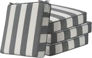 Square Corner Seat Cushions, 19" x 19" x 3", Set of 4, Indoor Outdoor Waterproof Weather Resistant Universal Chair Pads with Ties for Patio Furniture, Garden Deck Dining Chairs, Gray Stripe