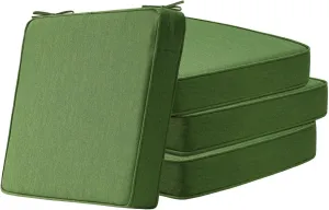 Square Corner Seat Cushions, 19" x 19" x 3", Set of 4, Indoor Outdoor Waterproof Weather Resistant Universal Chair Pads with Ties for Patio Furniture, Garden Deck Dining Chairs, Lawn Green