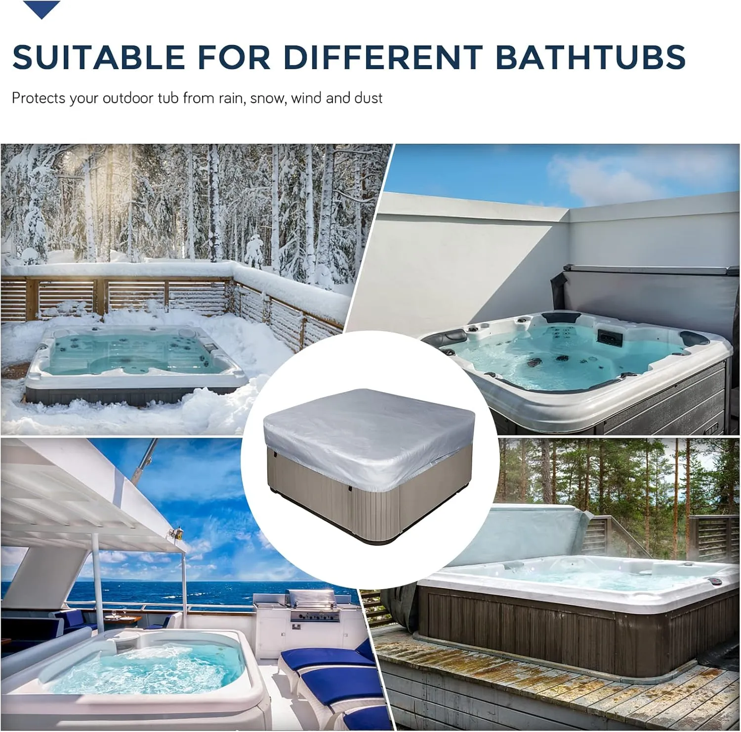 Square Hot Tub Cover Garden Hot Tub Spa Cover Replacement Waterproof UV Protected Rectangular Spa Cover Outdoor Spa Covers(91''Lx91''Wx12''H, Grey)
