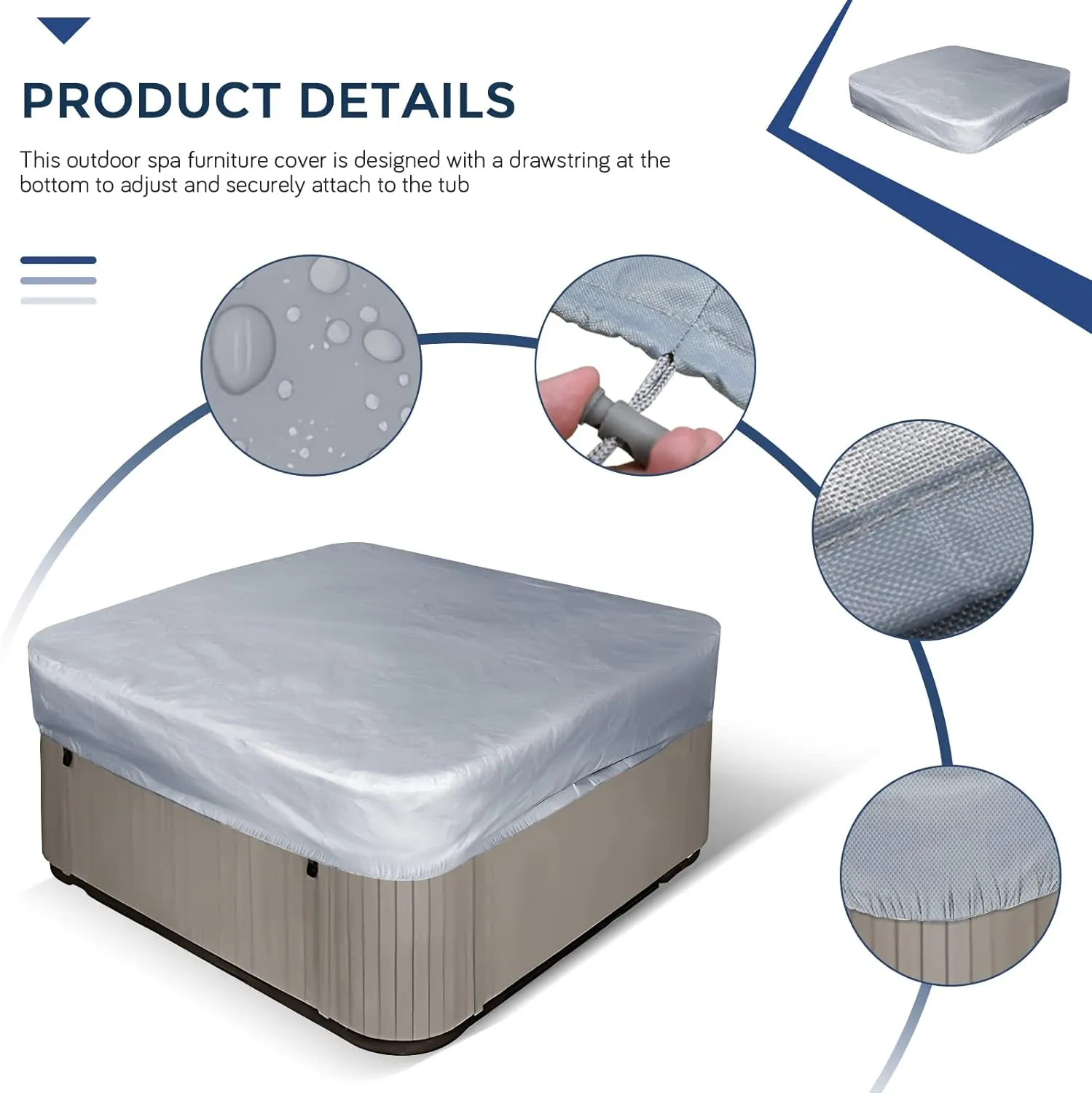 Square Hot Tub Cover Garden Hot Tub Spa Cover Replacement Waterproof UV Protected Rectangular Spa Cover Outdoor Spa Covers(91''Lx91''Wx12''H, Grey)