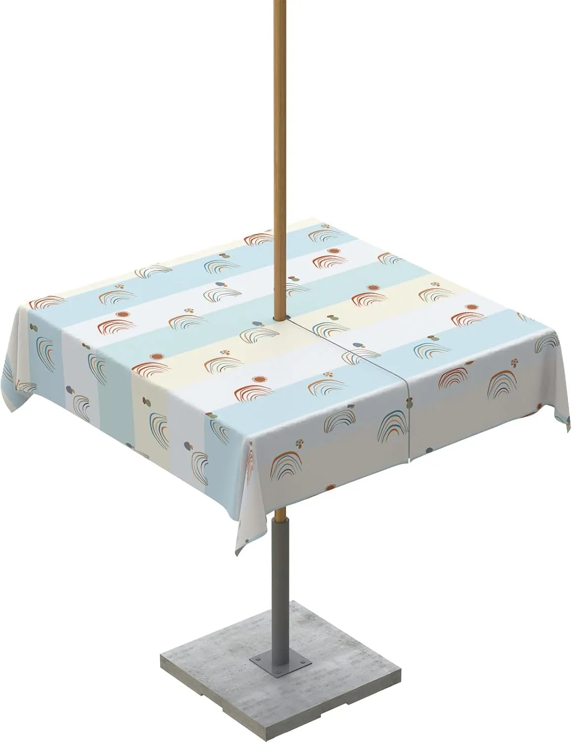 Square Outdoor Table Cloth 54 Inch Art Cartoon Abstract Rainbow with Mushroom Blue Stripes Tablecloth with Umbrella Hole, Zipper Table Cover Waterproof Tablecloths for Patio Party Picnic