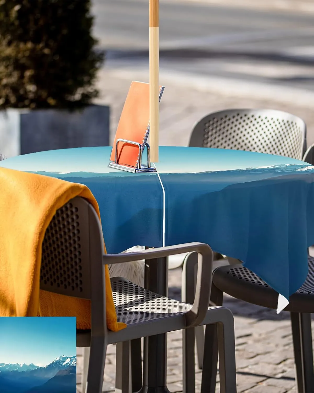 Square Outdoor Table Cloth 54 Inch Natural Snowy Mountain Landscape Mountain Range Photo Blue Tablecloth with Umbrella Hole, Zipper Table Cover Waterproof Tablecloths for Patio Party Picnic