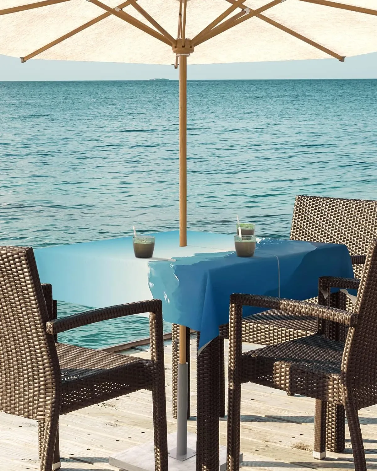 Square Outdoor Table Cloth 54 Inch Natural Snowy Mountain Landscape Mountain Range Photo Blue Tablecloth with Umbrella Hole, Zipper Table Cover Waterproof Tablecloths for Patio Party Picnic