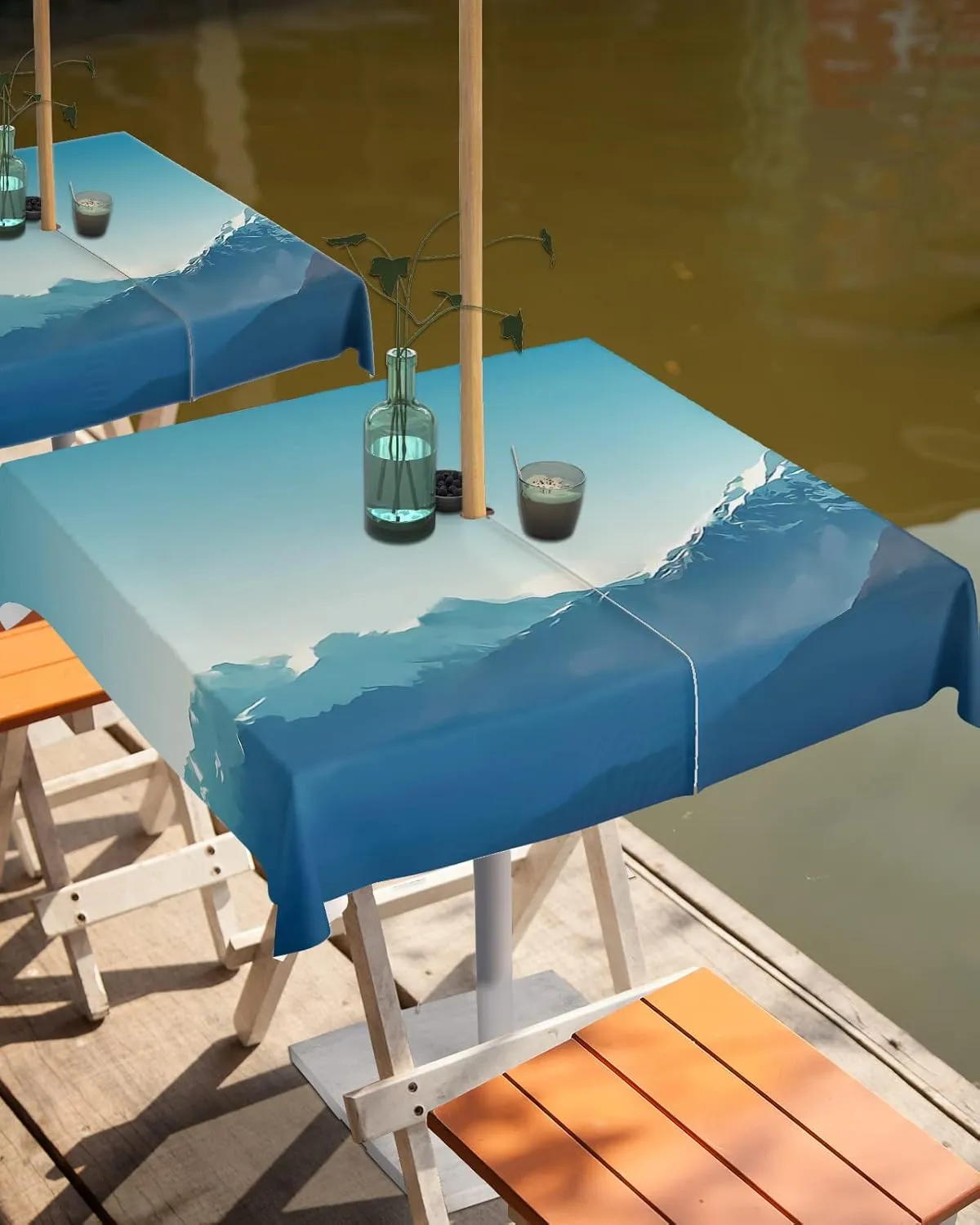 Square Outdoor Table Cloth 54 Inch Natural Snowy Mountain Landscape Mountain Range Photo Blue Tablecloth with Umbrella Hole, Zipper Table Cover Waterproof Tablecloths for Patio Party Picnic