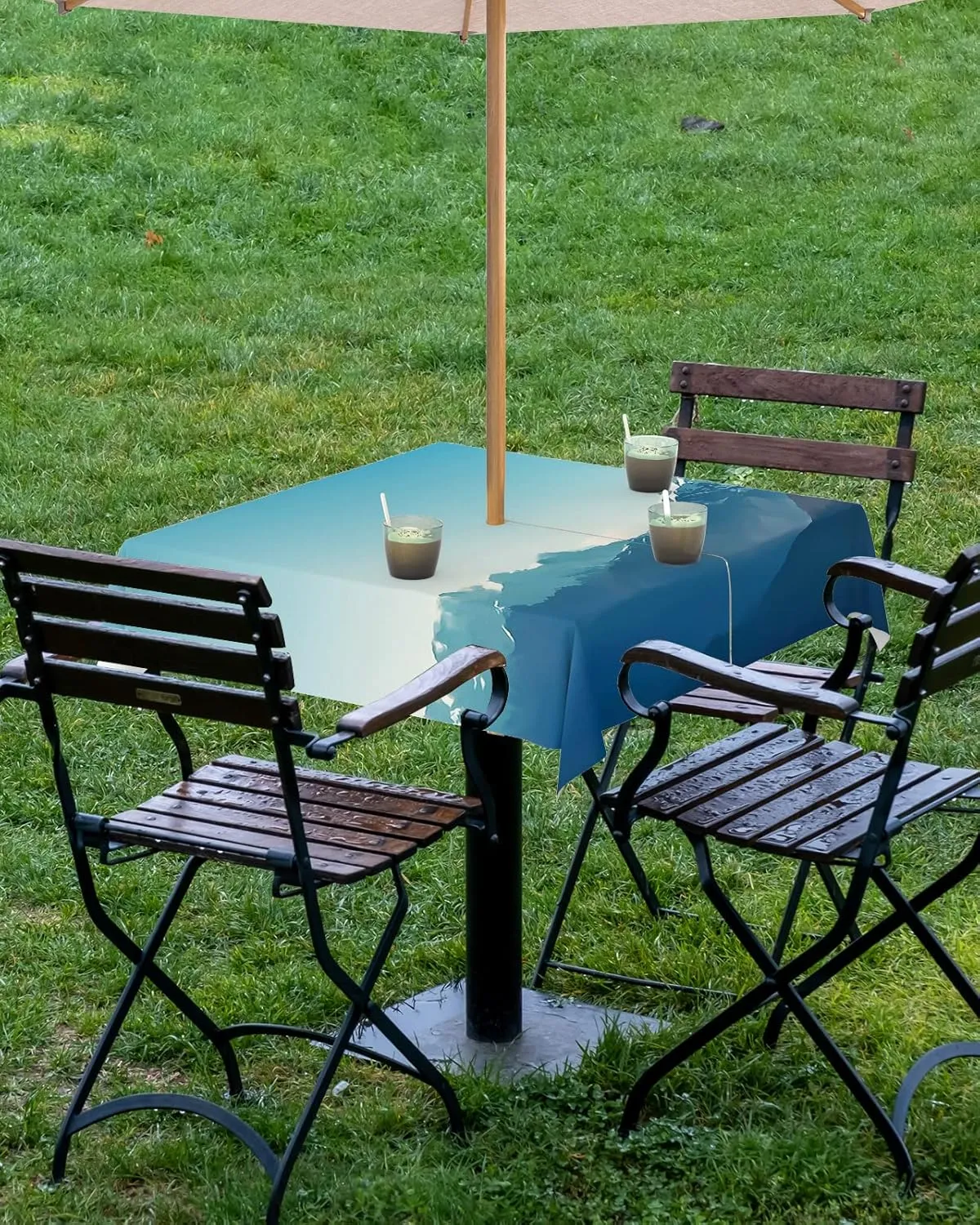 Square Outdoor Table Cloth 54 Inch Natural Snowy Mountain Landscape Mountain Range Photo Blue Tablecloth with Umbrella Hole, Zipper Table Cover Waterproof Tablecloths for Patio Party Picnic