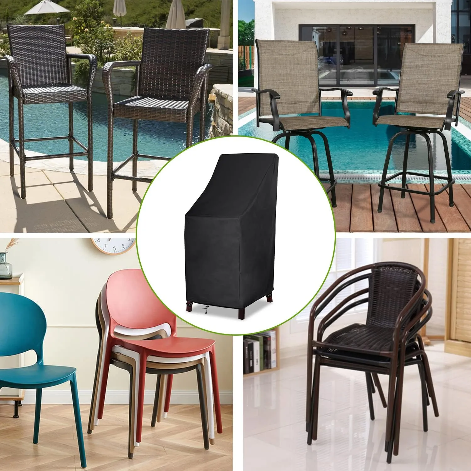 Stackable Patio Chair Covers, High Back Outdoor Chair Covers, 600D Heavy Duty Waterproof Lawn Outside Barstool Furniture Covers,Fits for 4-6 Stackable Dining Chairs,27"W x 27"D x 49"H,1 Pack