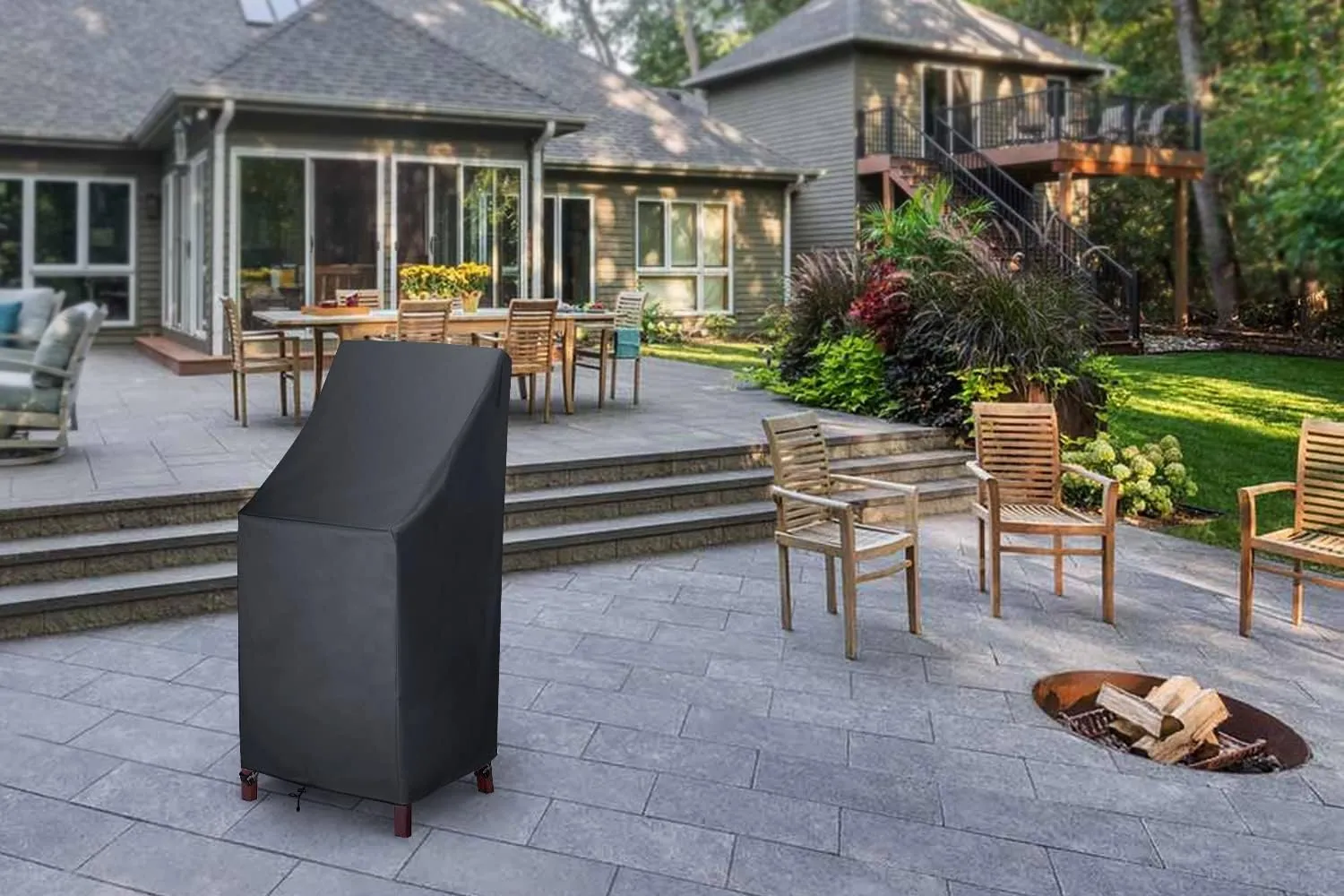 Stackable Patio Chair Covers, High Back Outdoor Chair Covers, 600D Heavy Duty Waterproof Lawn Outside Barstool Furniture Covers,Fits for 4-6 Stackable Dining Chairs,27"W x 27"D x 49"H,1 Pack