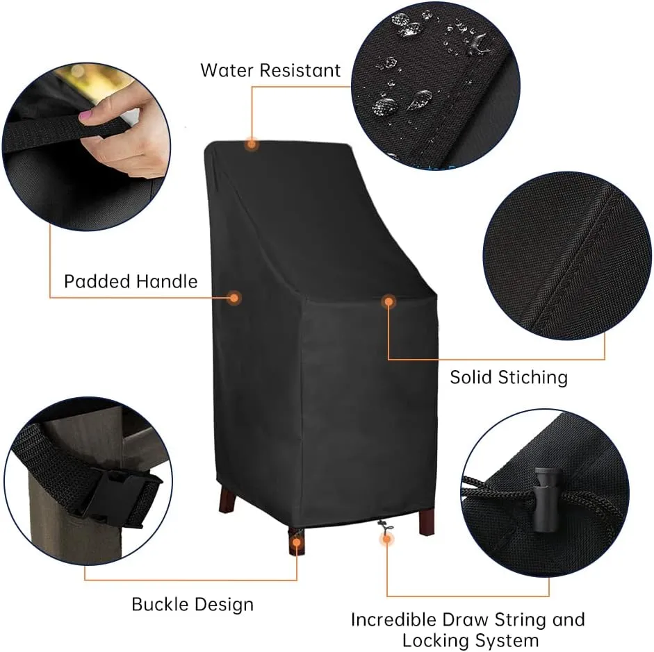 Stackable Patio Chair Covers, High Back Outdoor Chair Covers, 600D Heavy Duty Waterproof Lawn Outside Barstool Furniture Covers,Fits for 4-6 Stackable Dining Chairs,27"W x 27"D x 49"H,1 Pack