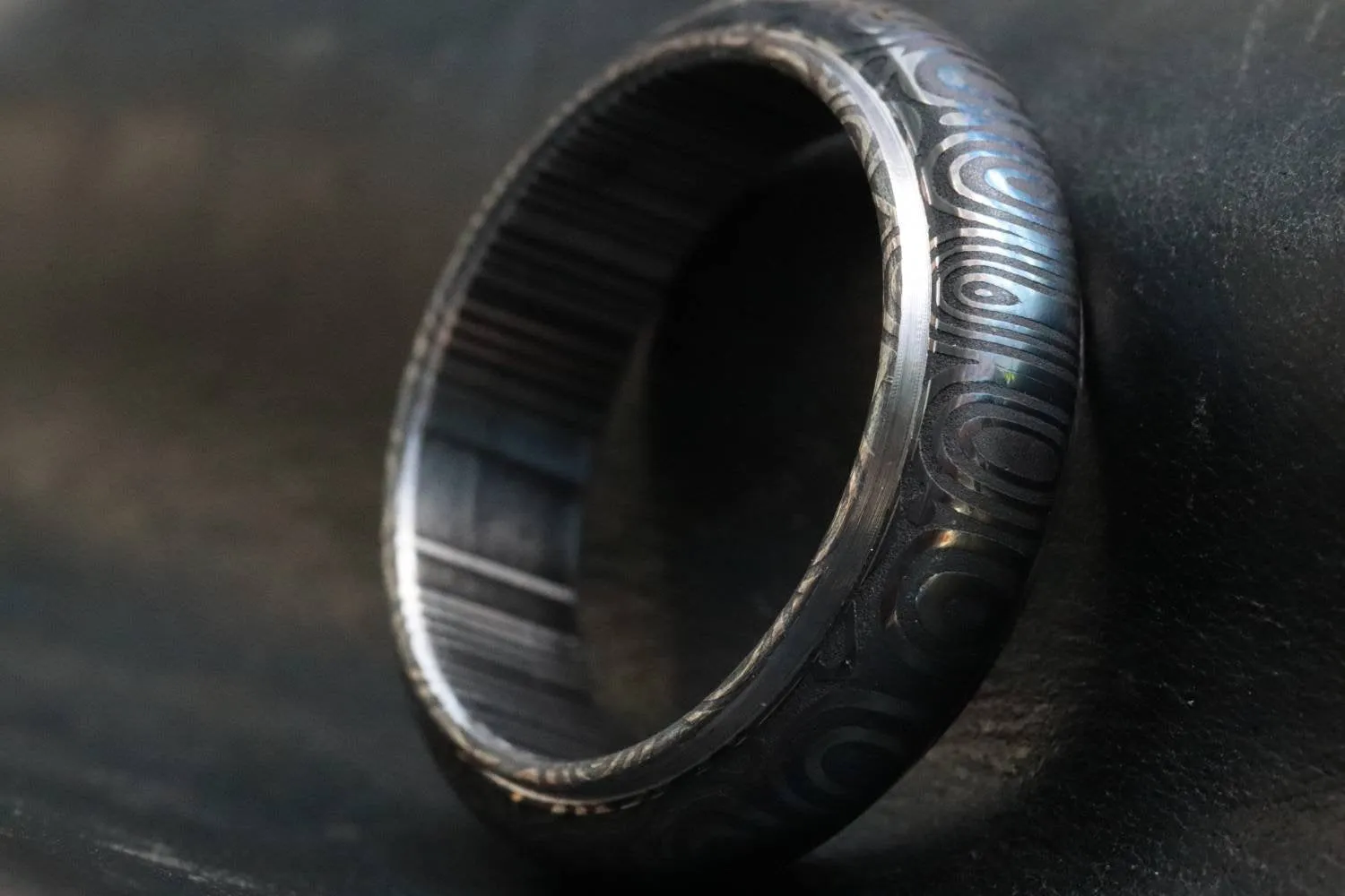 Stainless Damascus "traditional black & blue twist"   Customizable ring! Mens wedding band damascus steel ring, mens rings