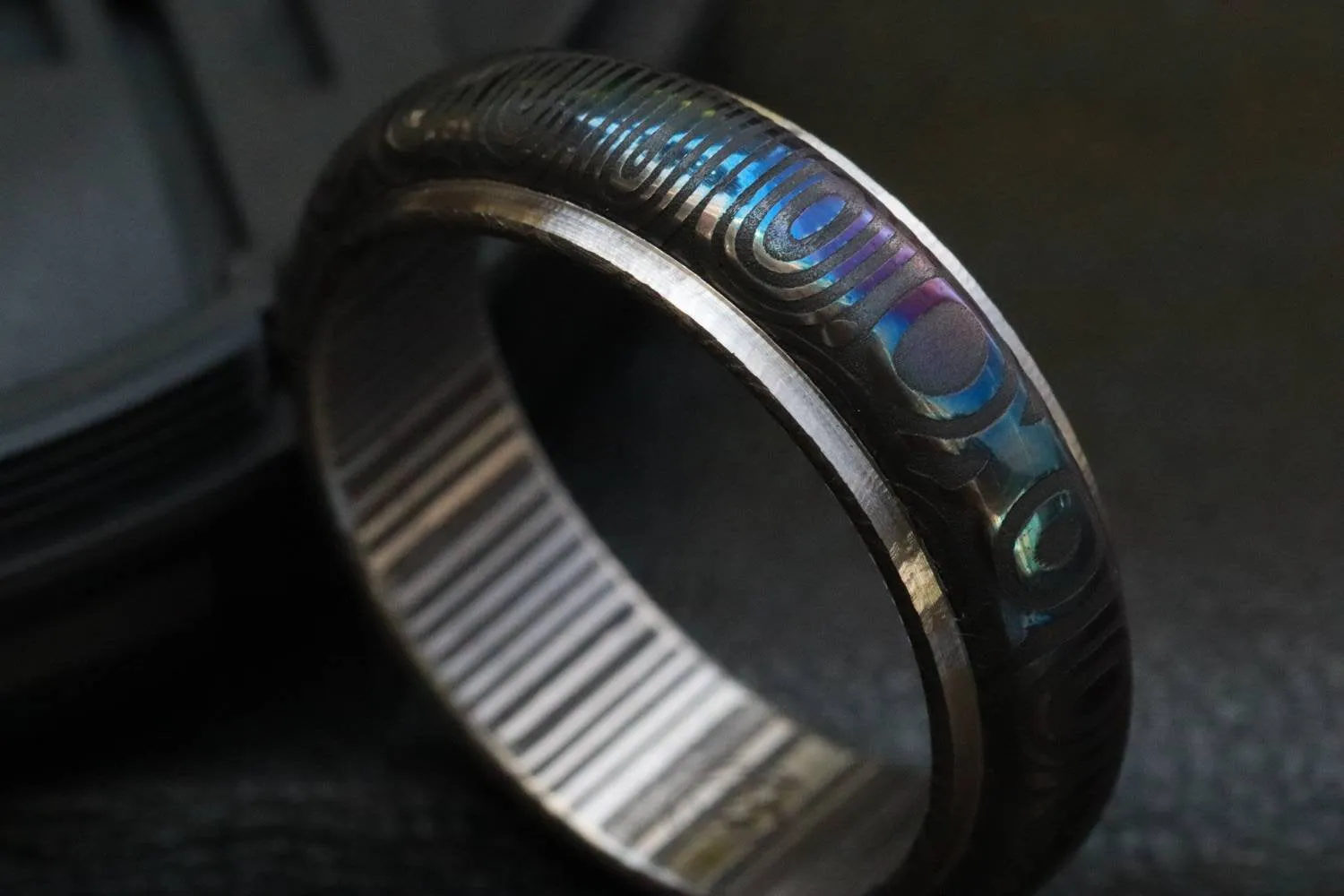Stainless Damascus "traditional black & blue twist"   Customizable ring! Mens wedding band damascus steel ring, mens rings