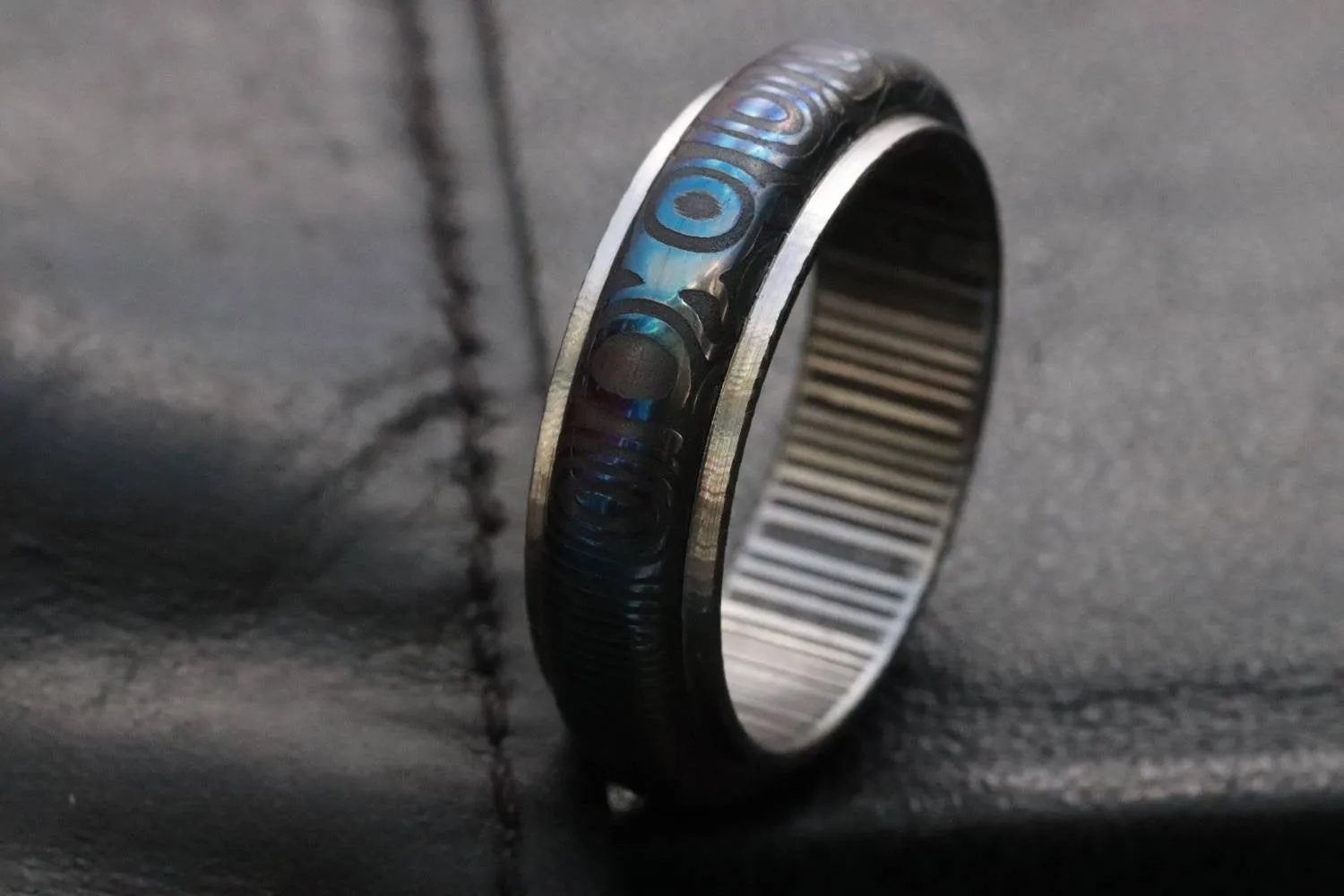Stainless Damascus "traditional black & blue twist"   Customizable ring! Mens wedding band damascus steel ring, mens rings