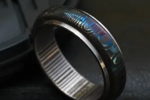 Stainless Damascus "traditional black & blue twist"   Customizable ring! Mens wedding band damascus steel ring, mens rings