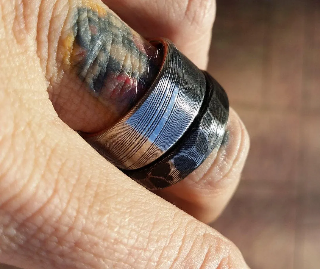 Stainless steel Damascus " Blackened-Leopard" 3mm - 8mm Customizable ring!