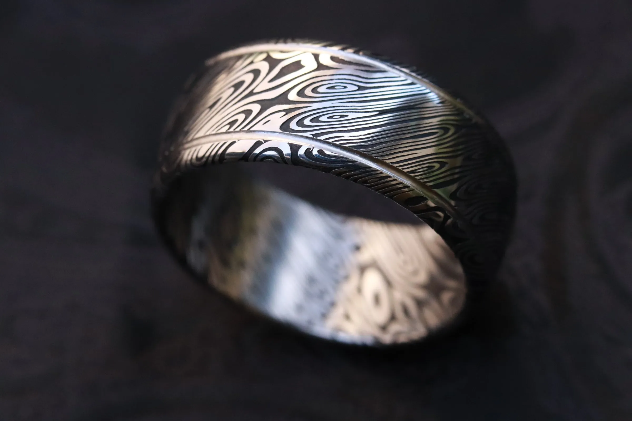 Stainless steel Damascus "dark coral" Customizable ring! Damascus ring, genuine damascus steel ring, stainless damascus double grooved ring