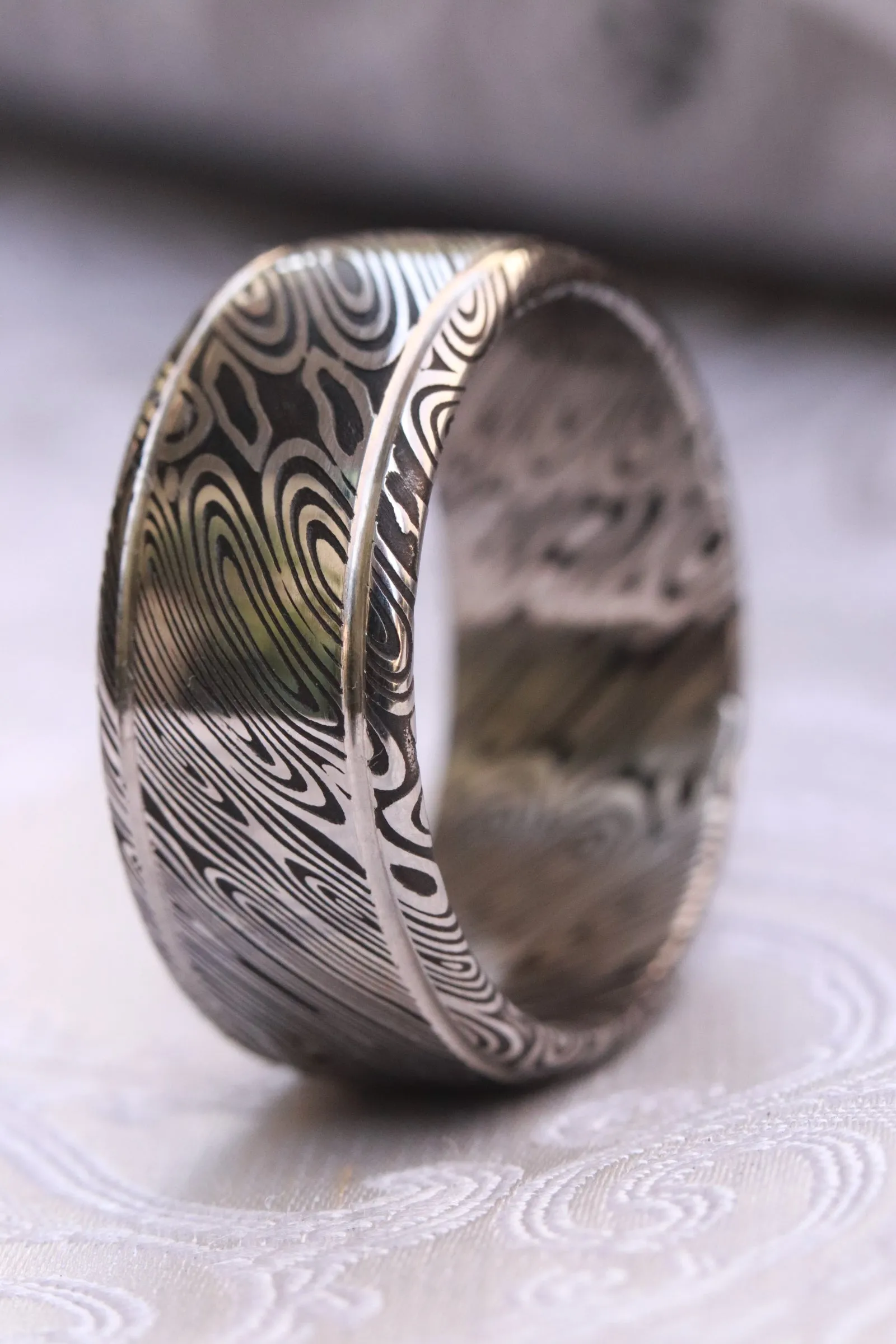 Stainless steel Damascus "dark coral" Customizable ring! Damascus ring, genuine damascus steel ring, stainless damascus double grooved ring