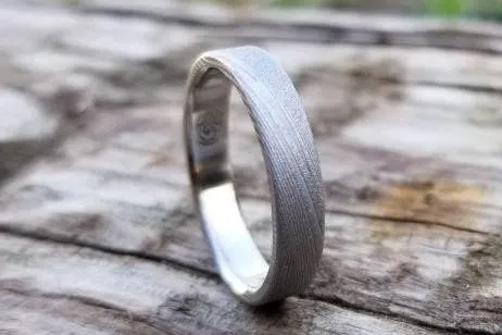 Stainless steel Damascus ring sandblasted  "WOODGRAIN" pattern, damascus steel ring,  damascus ring Customizable mens damasteel ring