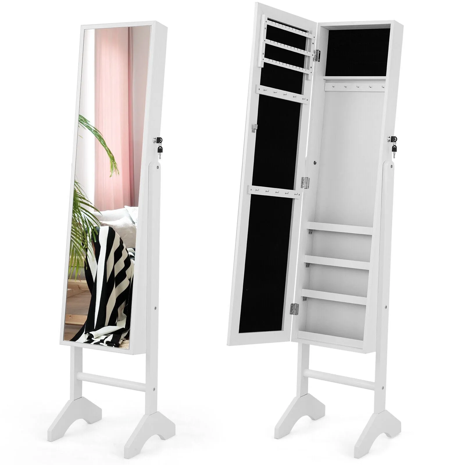 Standing Jewelry Cabinet Jewelry Armoire Cabinet with Full-White