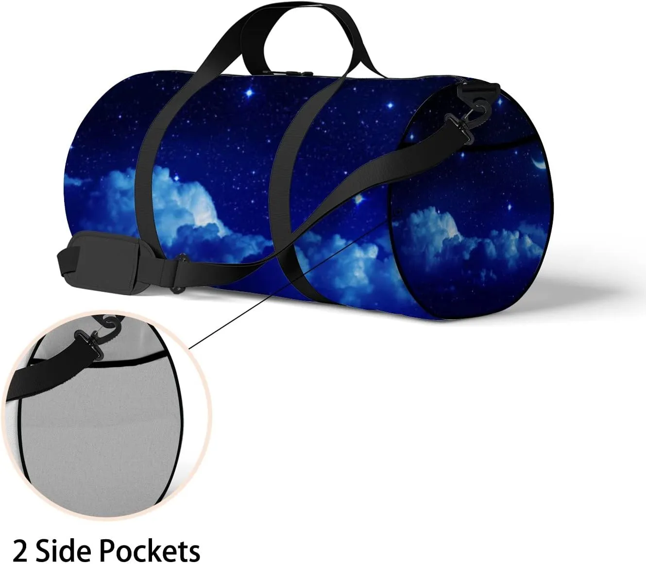 Starry Sky Half Moon Scenic Cloudscape Sports Bag Tote Bag Waterproof Gym Bag with Shoulder Strap Zipper 2 Side Pockets for Men and Women, Travel and Storage Shoulder Bag.