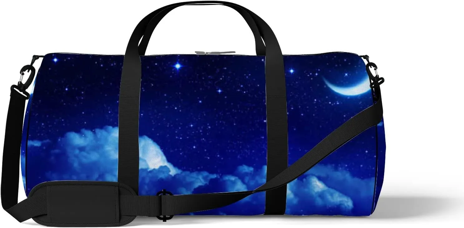 Starry Sky Half Moon Scenic Cloudscape Sports Bag Tote Bag Waterproof Gym Bag with Shoulder Strap Zipper 2 Side Pockets for Men and Women, Travel and Storage Shoulder Bag.