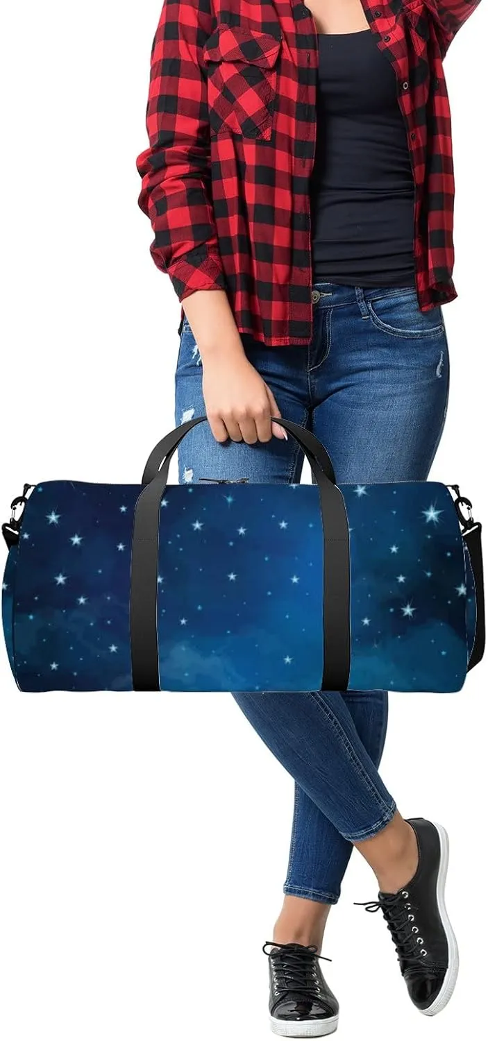 Stars and Moon In The Night Sky Sports Bag Tote Bag Waterproof Gym Bag with Shoulder Strap Zipper 2 Side Pockets for Men and Women, Travel and Storage Shoulder Bag.
