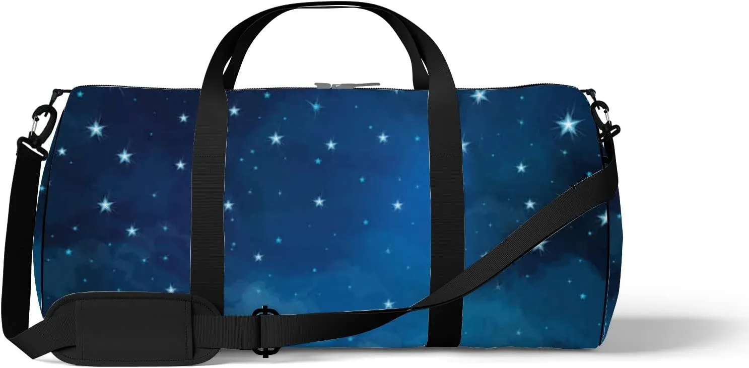 Stars and Moon In The Night Sky Sports Bag Tote Bag Waterproof Gym Bag with Shoulder Strap Zipper 2 Side Pockets for Men and Women, Travel and Storage Shoulder Bag.