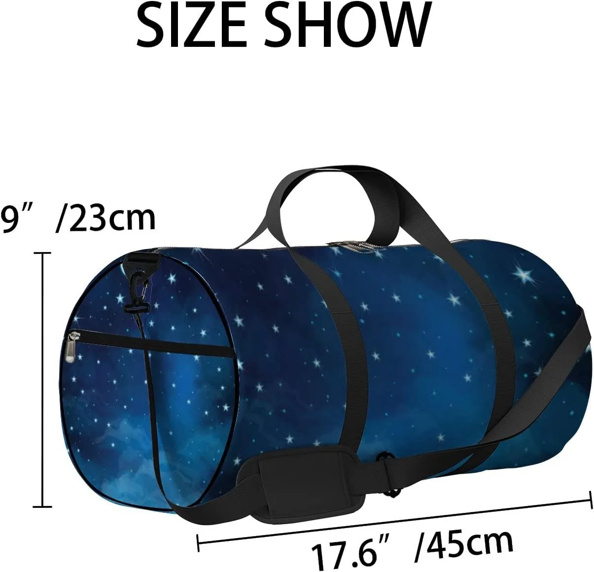 Stars and Moon In The Night Sky Sports Bag Tote Bag Waterproof Gym Bag with Shoulder Strap Zipper 2 Side Pockets for Men and Women, Travel and Storage Shoulder Bag.