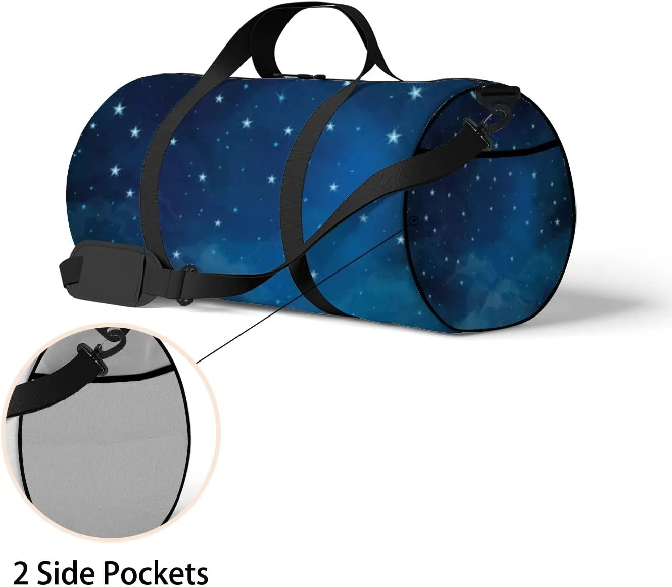 Stars and Moon In The Night Sky Sports Bag Tote Bag Waterproof Gym Bag with Shoulder Strap Zipper 2 Side Pockets for Men and Women, Travel and Storage Shoulder Bag.