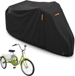 STARTWO Adult Tricycle Electric Trike Cover, Bike Storage Outdoor Waterproof, Windproof Bicycle Protective, Dustproof Bike Covers Black