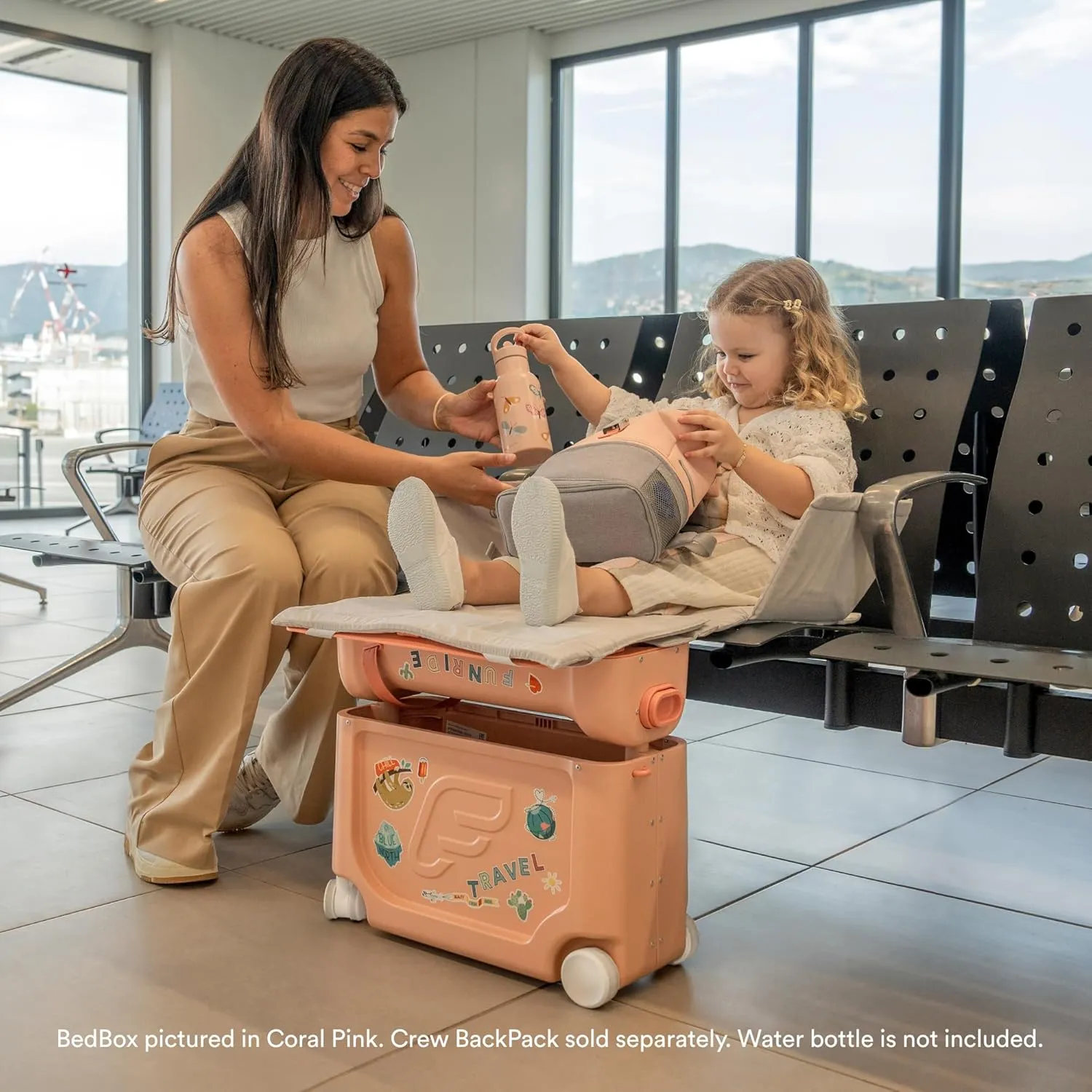 Stokke JetKids BedBox, Arctic Blue - Ride-On Suitcase for Kids 2-7 Years Old (up to 77 lbs) - Transforms Into Bed - Includes Mattress, Decorative Stickers & Adjustable Carrying Strap