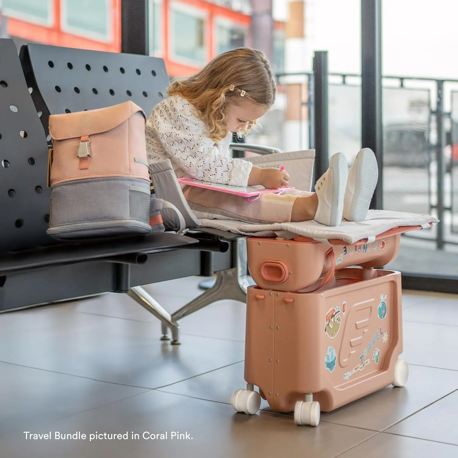 Stokke JetKids Travel Bundle, Moonglow White - Includes BedBox Ride-On Suitcase & Backpack - Best for Kids 2-7 Years Old (Up to 77 lbs)