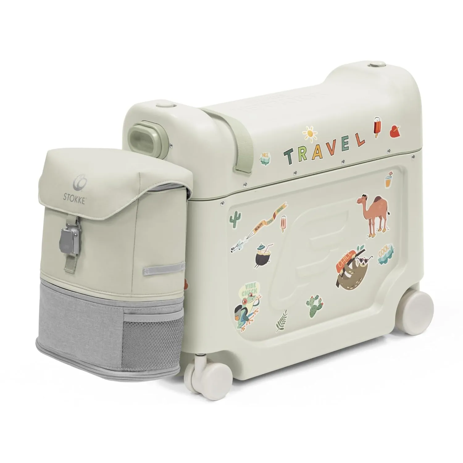 Stokke JetKids Travel Bundle, Sea Green - Includes BedBox Ride-On Suitcase & Backpack - Best for Kids 2-7 Years Old (Up to 77 lbs)