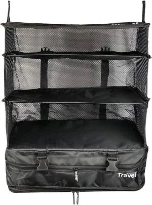 Stow-N-Go Portable Hanging Travel Shelves, Packing Organizer for Luggage. Carry on Closet for Clothes. Expandable Packing Cube. Travel Essentials. (Black - XL, XL = (L) 17.7" x (W) 11.8")