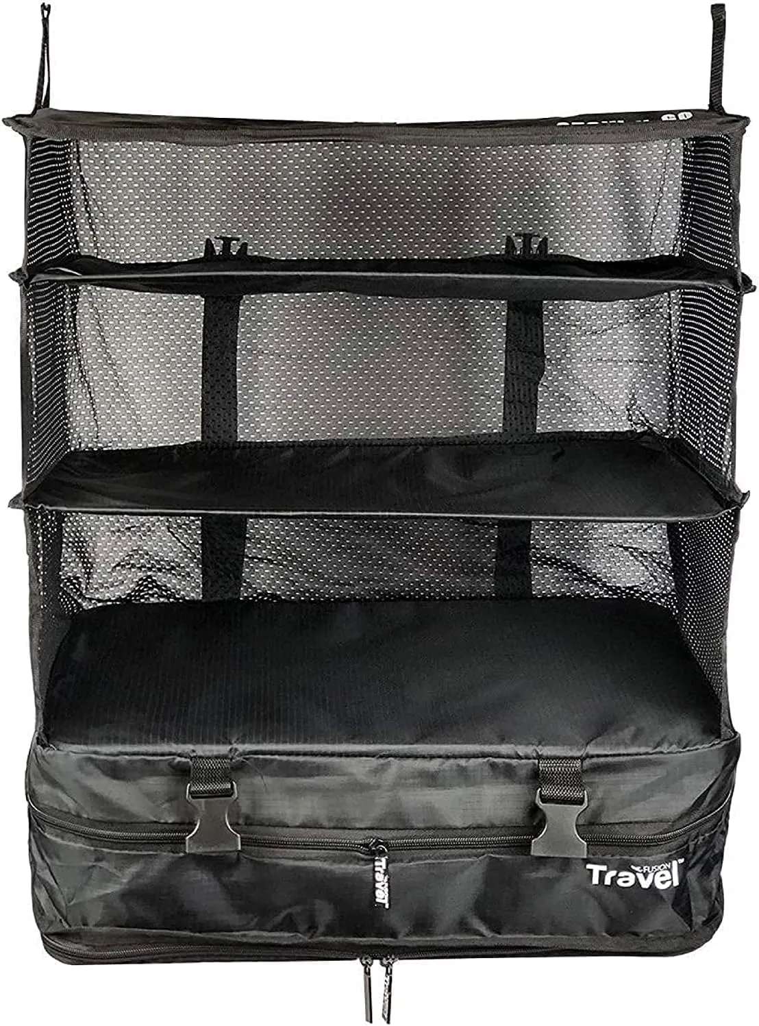 Stow-N-Go Portable Hanging Travel Shelves, Packing Organizer for Luggage. Carry on Closet for Clothes. Expandable Packing Cube. Travel Essentials. (Black - XL, XL = (L) 17.7" x (W) 11.8")