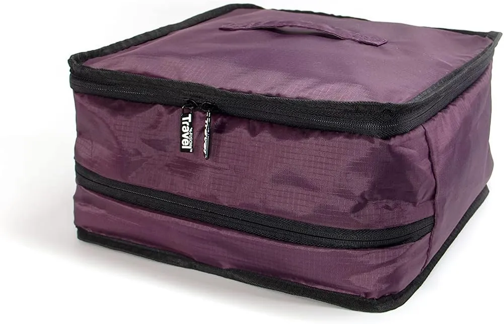 Stow-N-Go Portable Hanging Travel Shelves, Packing Organizer for Luggage. Carry on Closet for Clothes. Expandable Packing Cube. Travel Essentials. (Burgundy - L, L = (L) 11.8" x (W) 11.8")