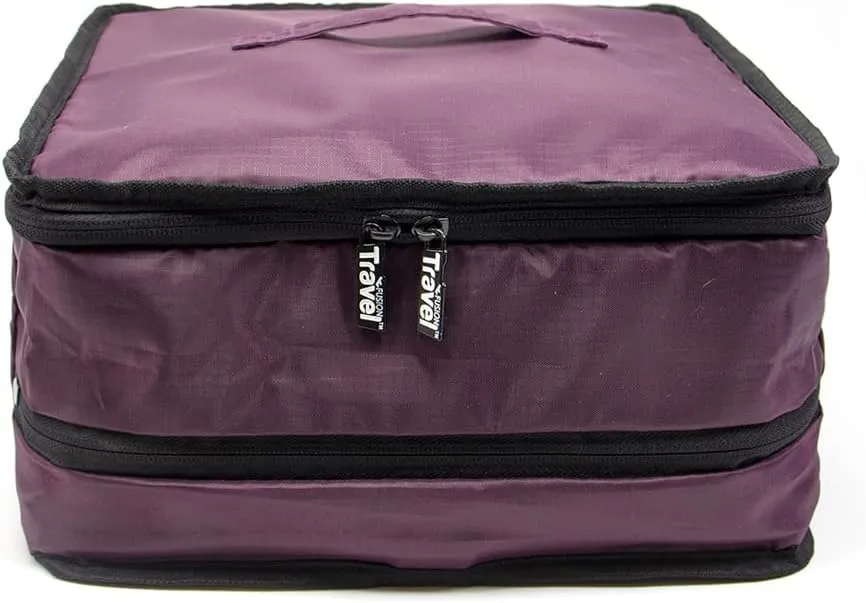 Stow-N-Go Portable Hanging Travel Shelves, Packing Organizer for Luggage. Carry on Closet for Clothes. Expandable Packing Cube. Travel Essentials. (Burgundy - L, L = (L) 11.8" x (W) 11.8")