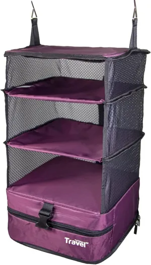 Stow-N-Go Portable Hanging Travel Shelves, Packing Organizer for Luggage. Carry on Closet for Clothes. Expandable Packing Cube. Travel Essentials. (Burgundy - L, L = (L) 11.8" x (W) 11.8")