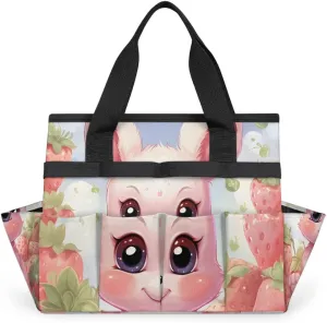 Strawberry Bunny Gardening Tote Bag Greedy Bunny Gardening Tool Bag Multi-Pocket Tool Bag with Handle Suitable for Indoor and Outdoor Gardening, Electrician, Technician