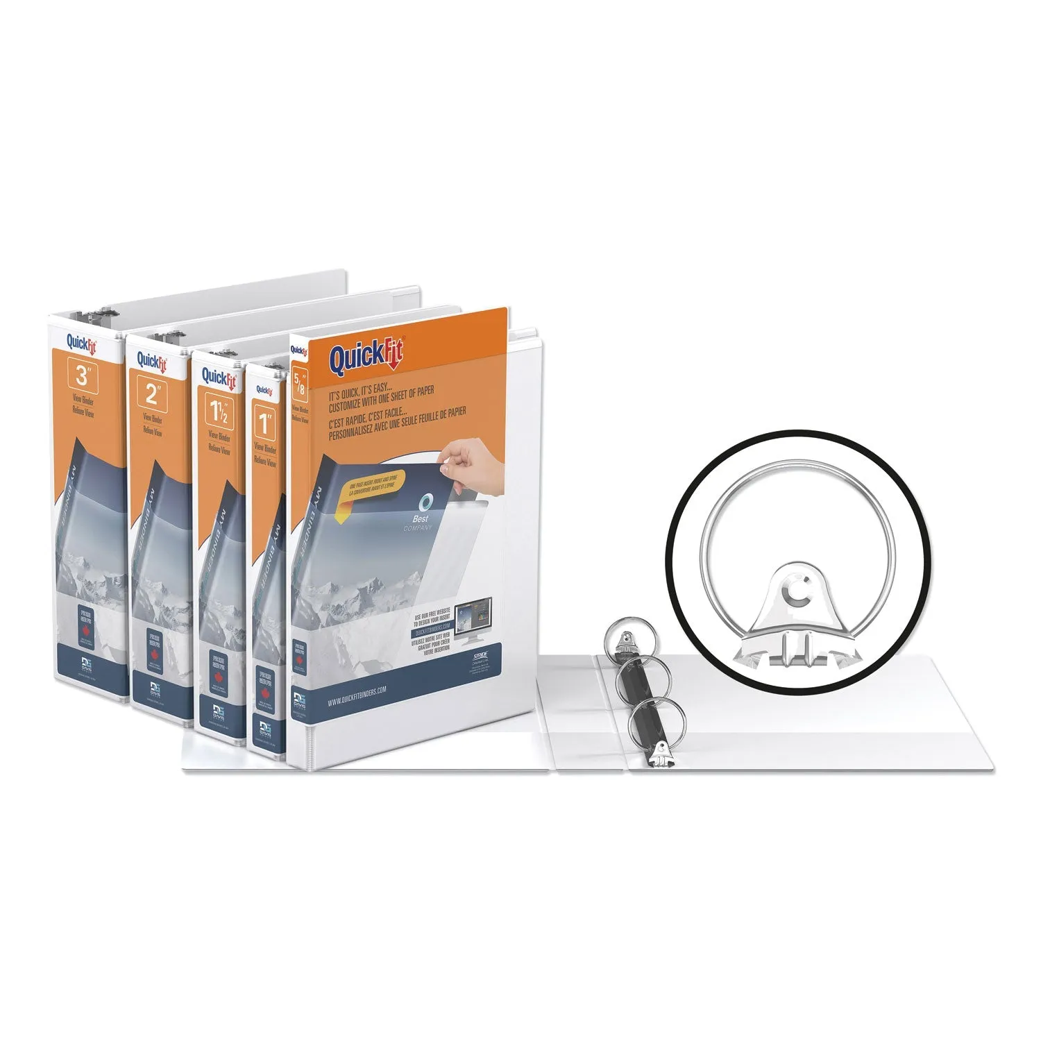 Stride Quickfit Round-Ring View Binder, 3 Rings, 1.5" Capacity, 11 X 8.5, White