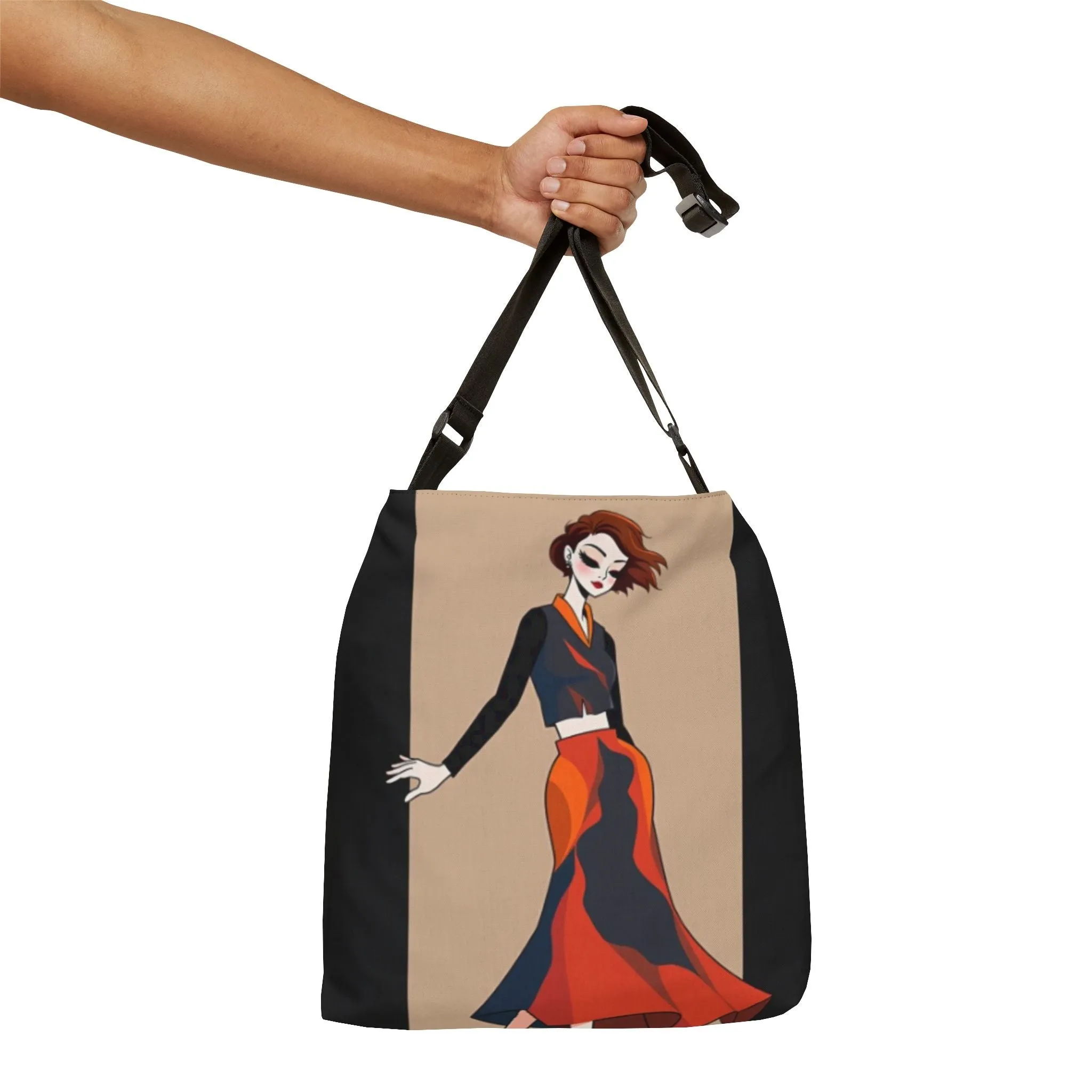 Stylish Adjustable Tote Bag with Chic Fashion Illustration