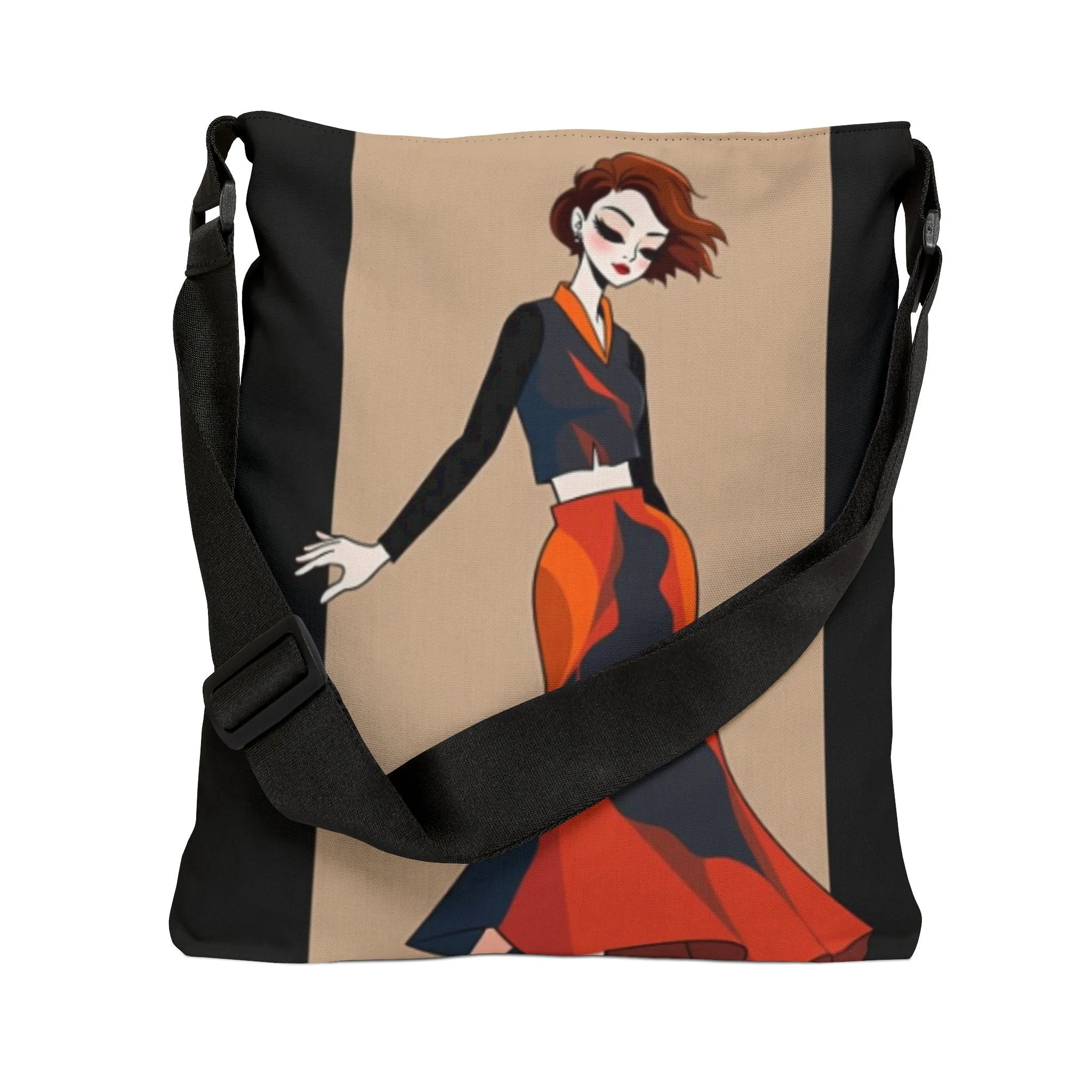 Stylish Adjustable Tote Bag with Chic Fashion Illustration