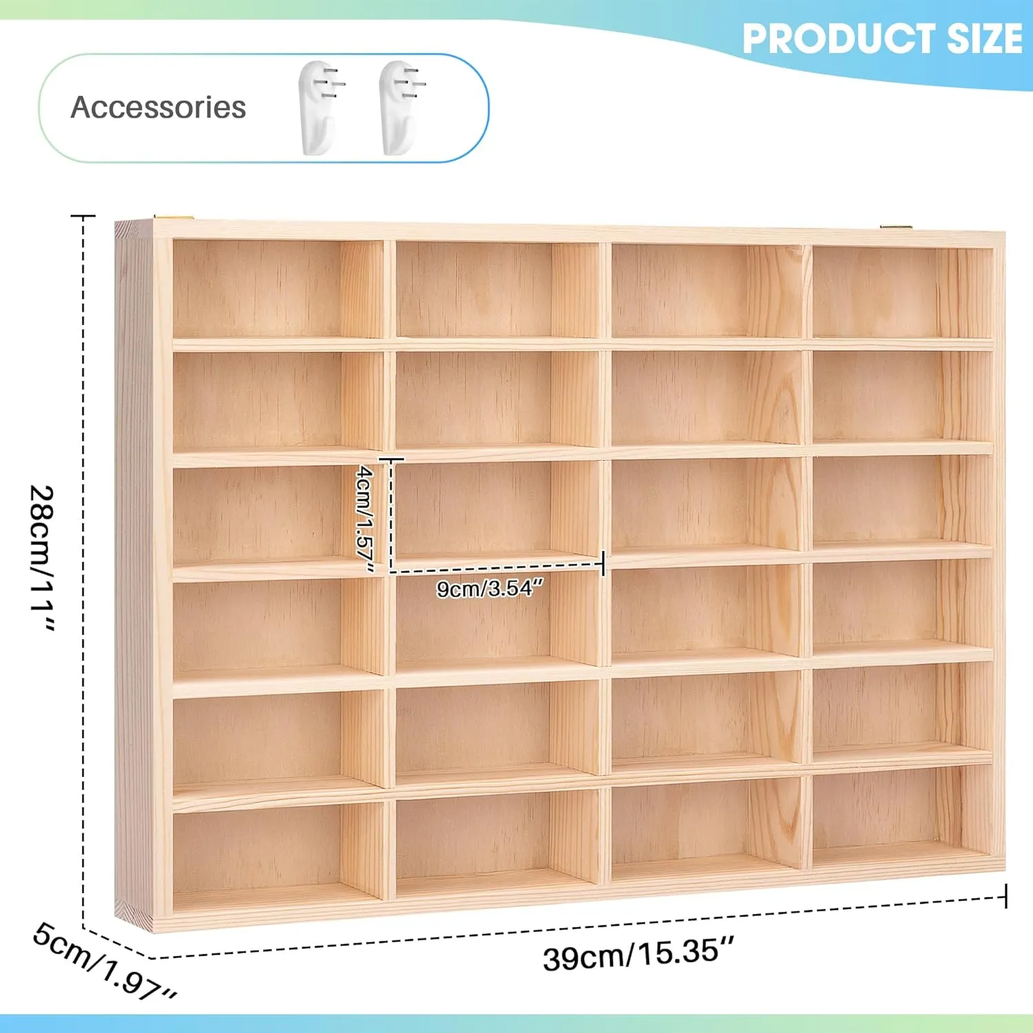 Stylish Wood Toy Cars Display Case, Wall-Mountable Organizer for Toy Cars and Matchbox Cars, Includes Hanging Screws (Wood-24 Slots)