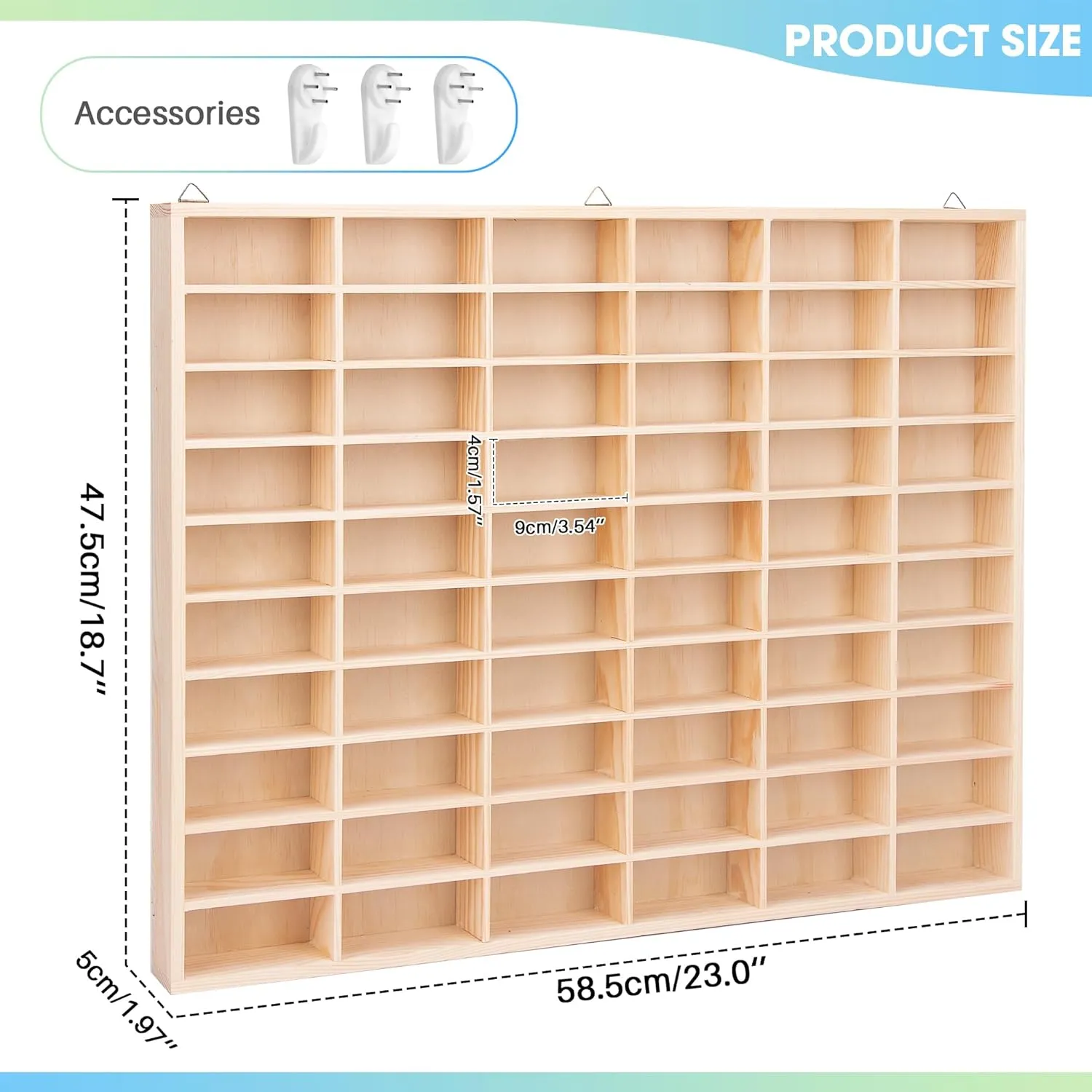 Stylish Wood Toy Cars Display Case with Removable Shelves, Wall-Mountable Organizer for Matchbox Cars, Includes Hanging Screws (60 Slots)