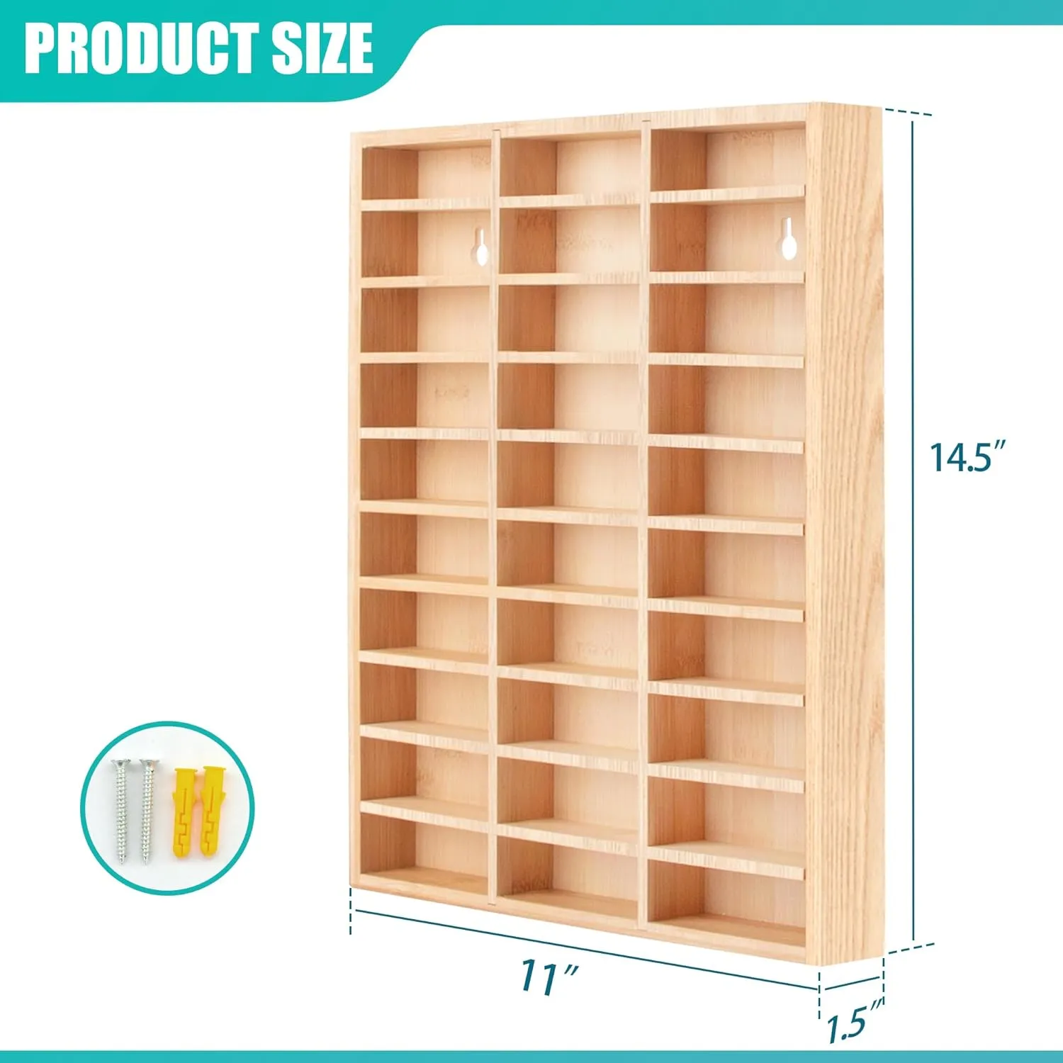 Stylish Wood Toy Cars Display Case with Removable Shelves, Wall-Mountable Organizer for Toy Cars and Matchbox Cars, Includes Hanging Screws (Wood-30 Slots)