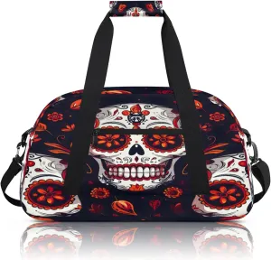 Sugar Skull Mexican Floral Skeleton Small Gym Bag 18 inch Carry On Duffel Bag for Weekender Travel Sports Workout Yoga Gymnastics Dance Ballet