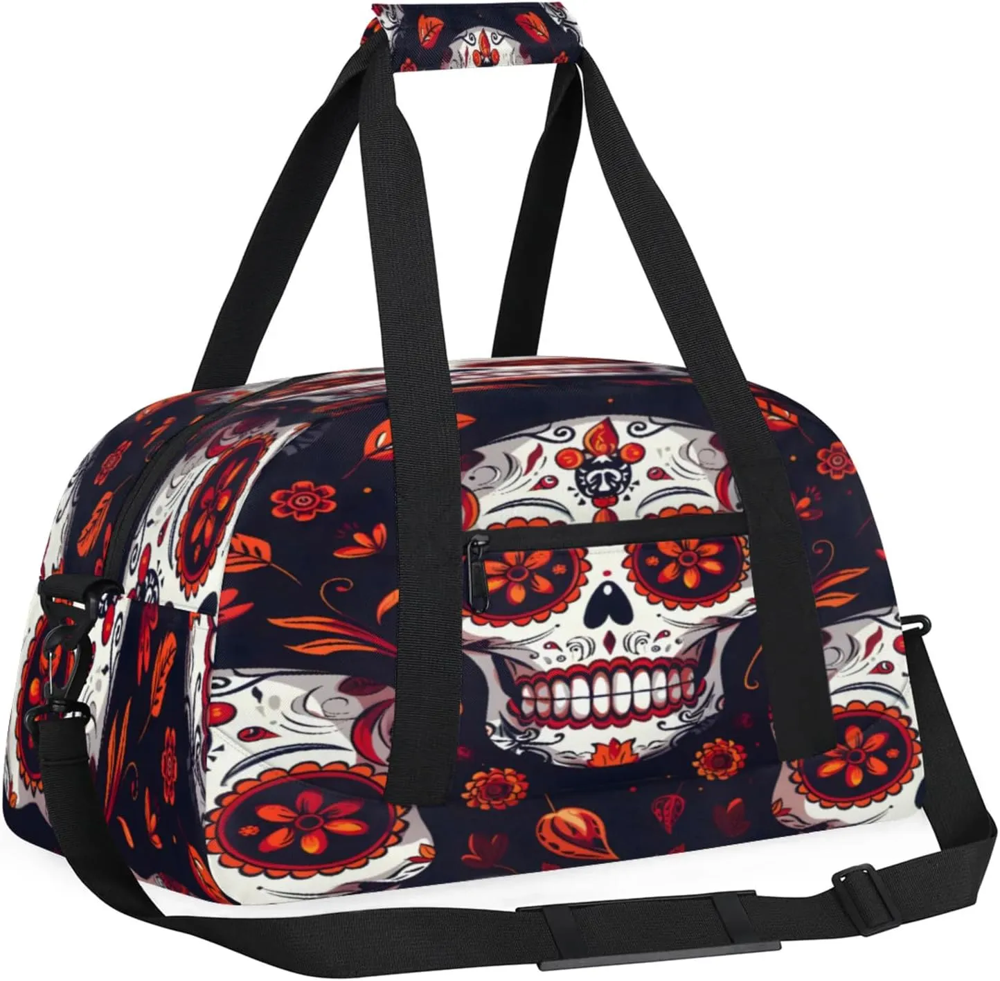 Sugar Skull Mexican Floral Skeleton Small Gym Bag 18 inch Carry On Duffel Bag for Weekender Travel Sports Workout Yoga Gymnastics Dance Ballet